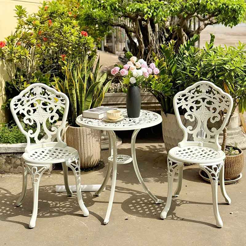 Bộ bàn ghế nhôm đúc nghệ thuật màu trắng 2 ghế 1 bàn BS453