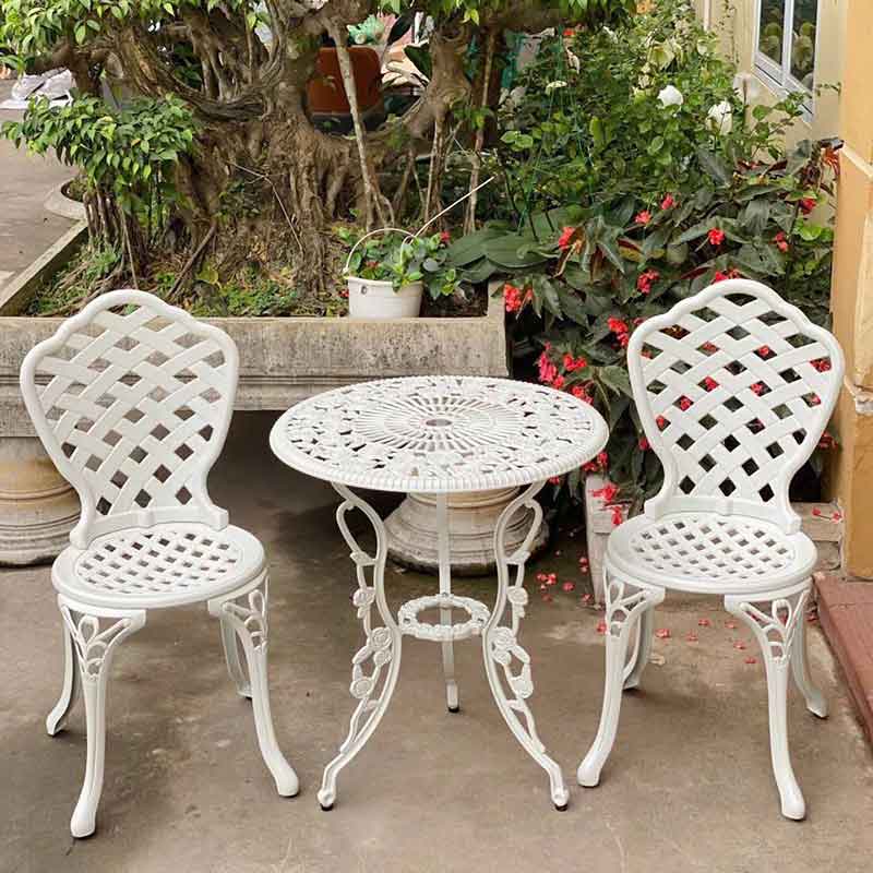 Bộ bàn ghế nhôm sân vườn màu trắng 2 ghế BS711
