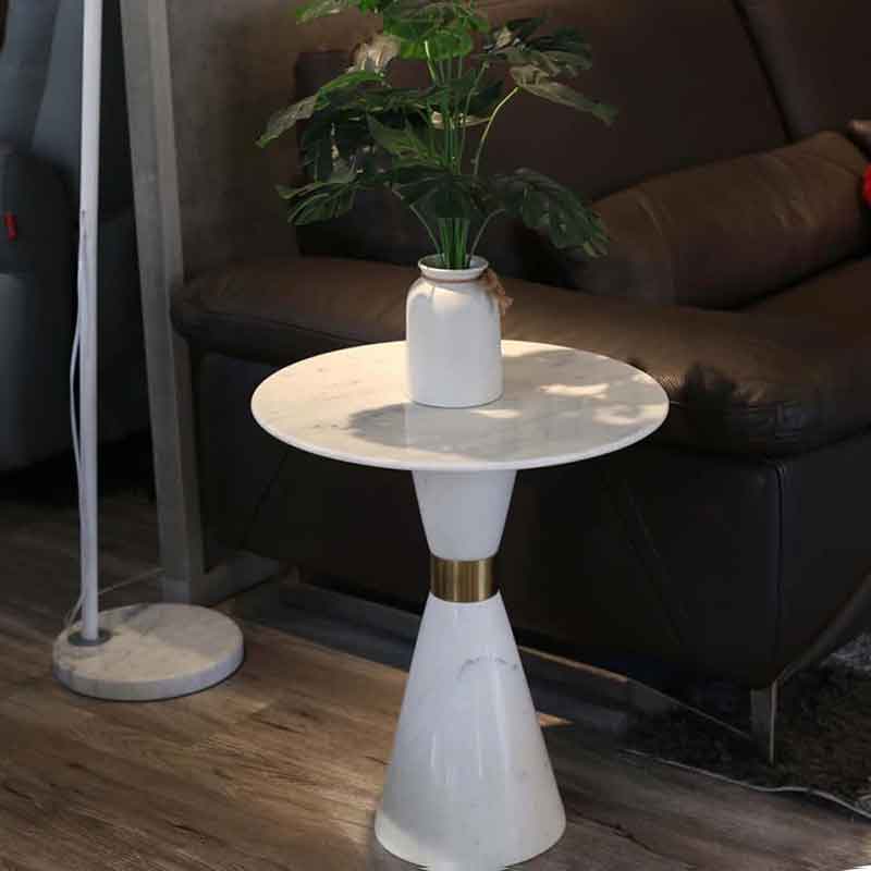 Bàn tab sofa, bàn trà phụ đá trắng vân mây kết hợp trụ inox 304 mạ PVD BC324