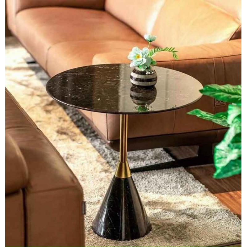 Bàn tab sofa phòng khách đế đá đen hình nón trụ Inox mạ vàng BC252