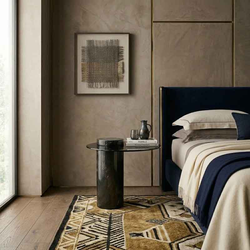 Bàn tab sofa với chân đá tự nhiên nguyên khối kết hợp mặt kính đen BC954