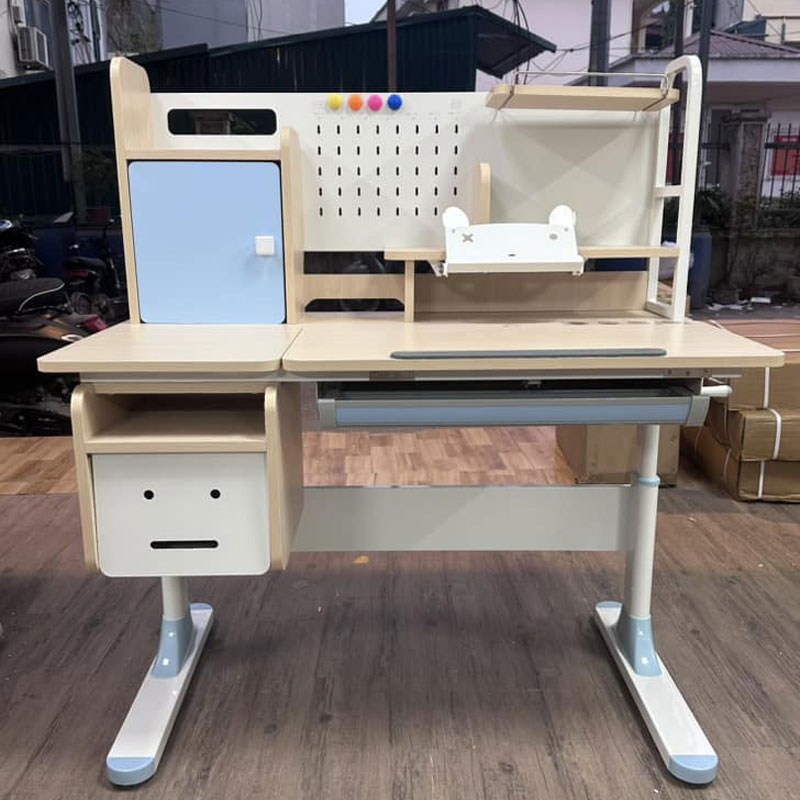Bàn học thông minh cho bé S03 màu Xanh - Hồng liền giá sách BH273