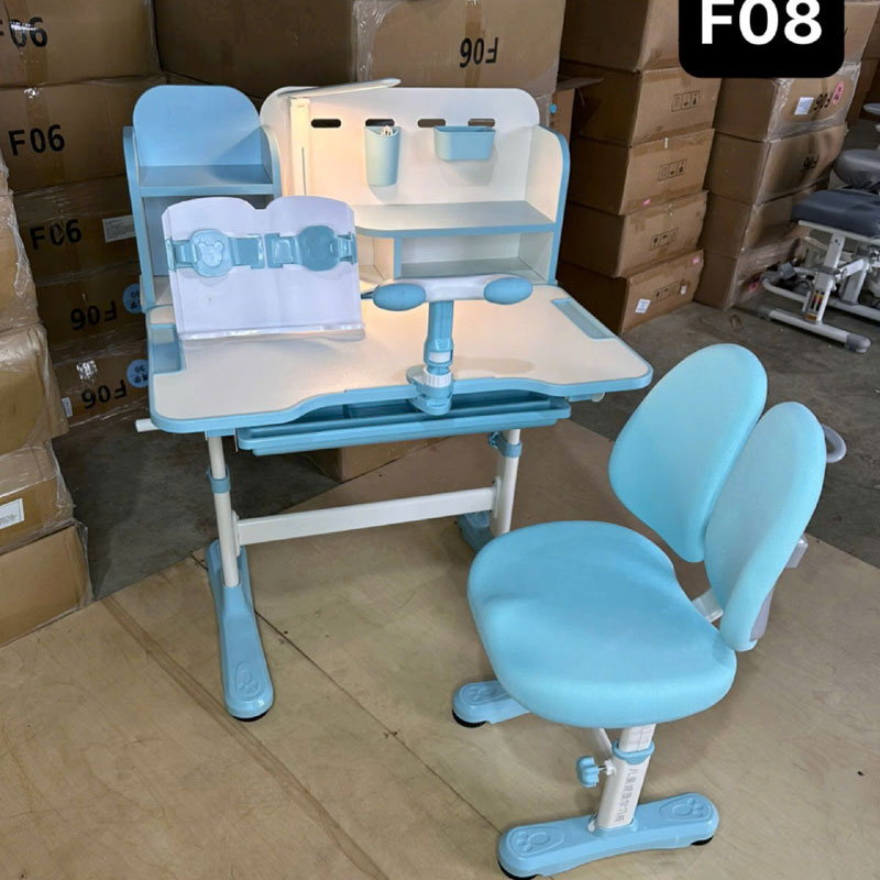 Bộ bàn học hỗ trợ chống gù cho bé F08 sẵn 3 màu Xanh - Hồng - Ghi BH096