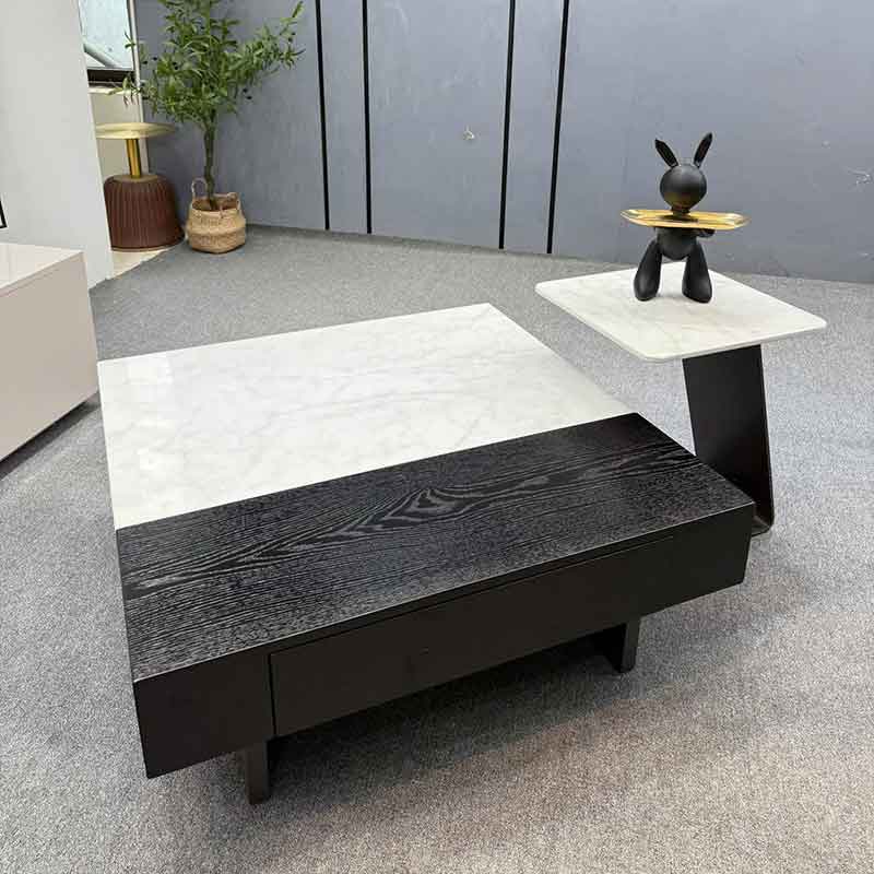 Bàn trà đôi kết hợp giữa đá vân mây và vân gỗ đen BT613