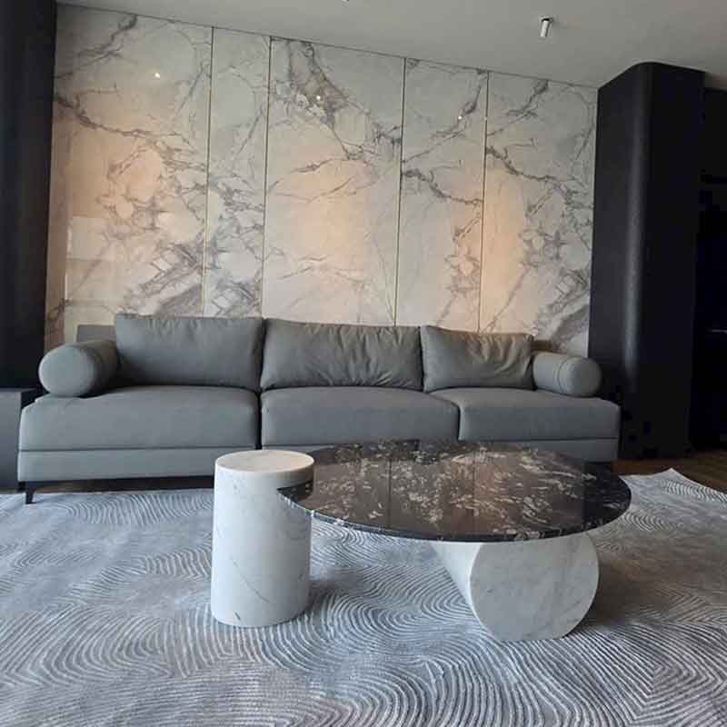 Bàn trà sofa 2 trụ đá nguyên khối liên kết bằng một đường cắt nghệ thuật BT628