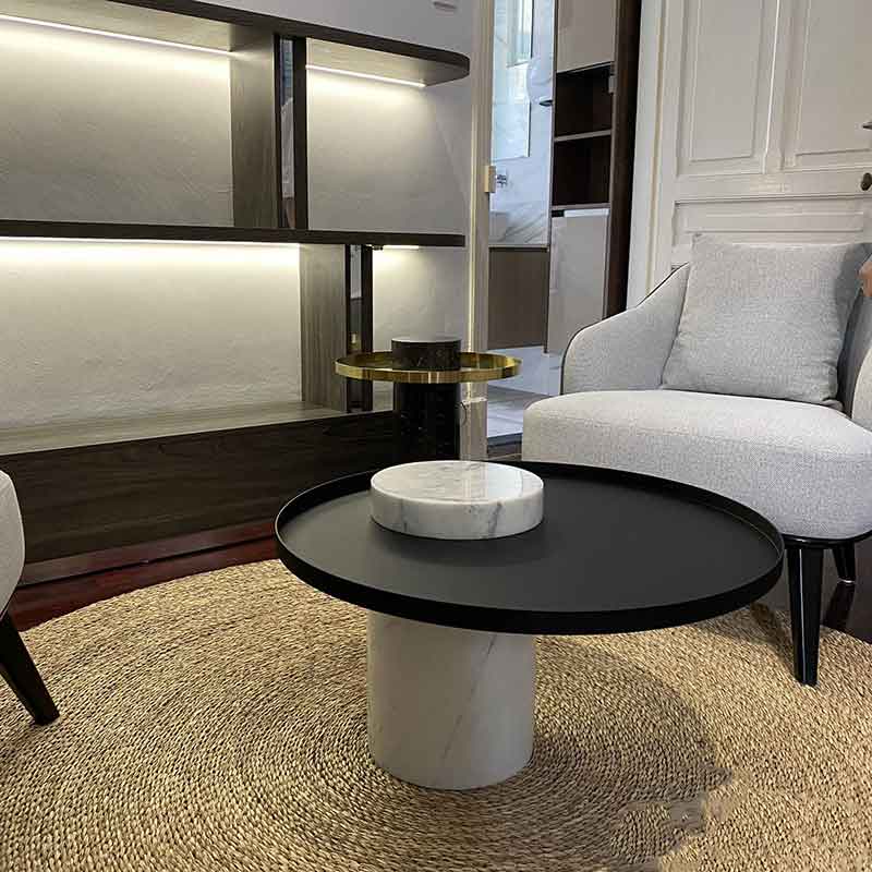 Bàn trà sofa trụ đá tự nhiên mặt sắt sơn tĩnh điện BT948