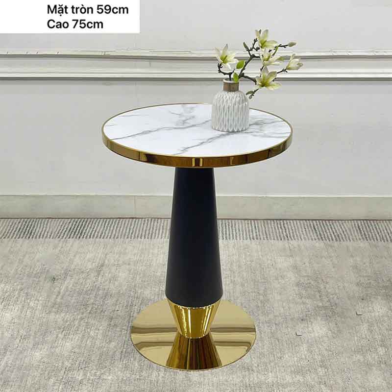 Bàn tròn café, bàn tiếp khách mặt đá chân mạ vàng sang trọng BT265