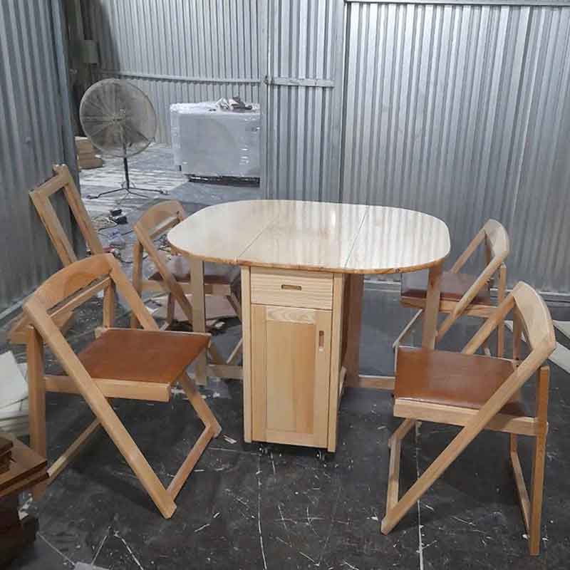 Bàn ăn gỗ thông minh gấp gọn 4 ghế gọn gàng linh động BA160
