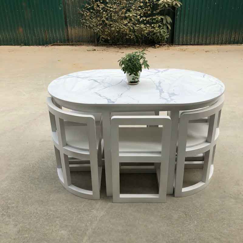 Bộ bàn ăn mặt đá 6 ghế gỗ xếp gọn kích thước 1M3 BA689
