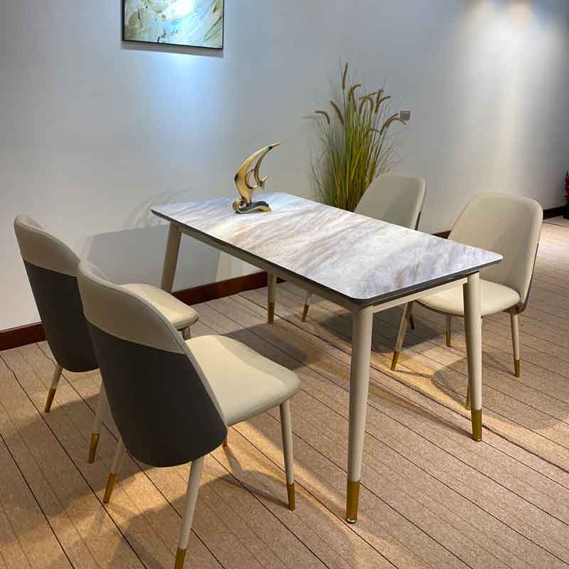 Bộ bàn ăn mặt đá phong cách đơn giản 4 ghế nệm bọc da BA982