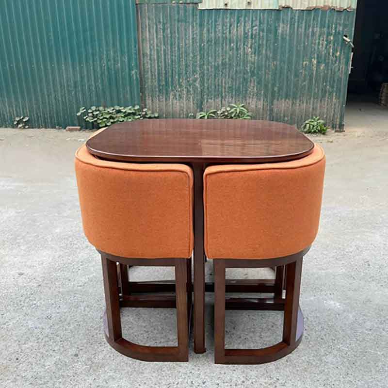 Bộ bàn ăn mặt gỗ 4 ghế gỗ bọc nệm xếp gọn thông minh BA676
