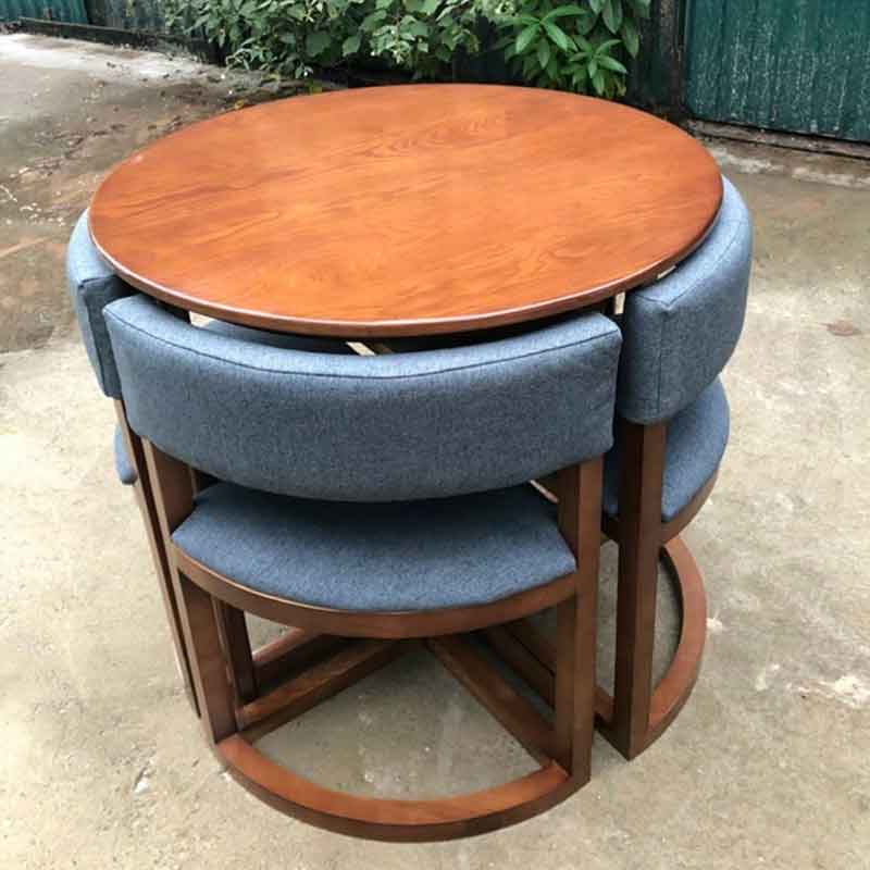Bộ bàn ăn tròn gỗ sồi 4 ghế xếp gọn tiết kiệm diện tích BA678
