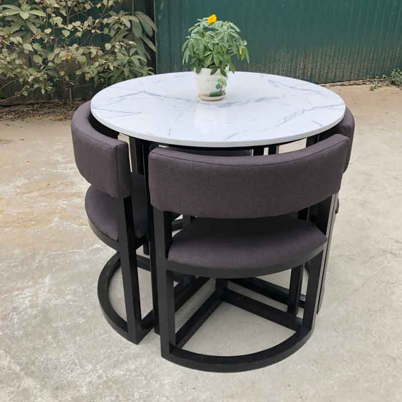 Bộ bàn ăn xếp gọn tròn 4 ghế gỗ sồi đẹp BA166