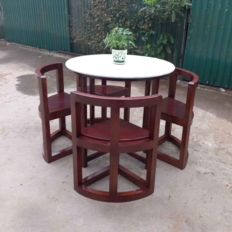 Bộ bàn ghế ăn tròn xếp gọn 4 ghế gỗ sồi bền chắc BA167