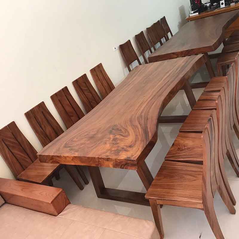 Bộ bàn gỗ nguyên tấm gỗ me tây 8 ghế BA568