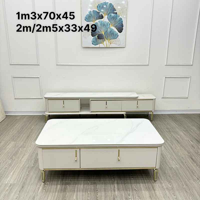 Combo bàn trà sofa - kệ tivi mặt đá nhập khẩu CT215