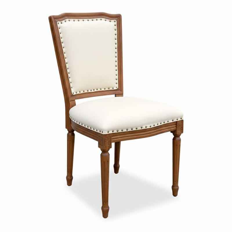 Ghế Louis lưng vuông bọc da gỗ cao su tự nhiên GA135