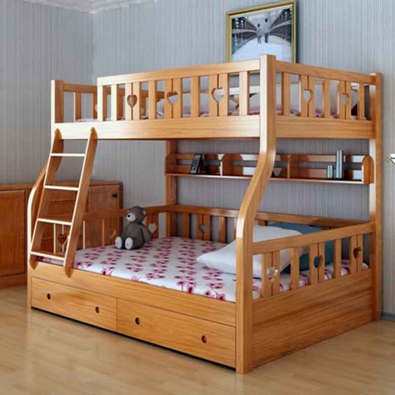 Giường tầng gỗ sồi tự nhiên kèm giá sách GN455