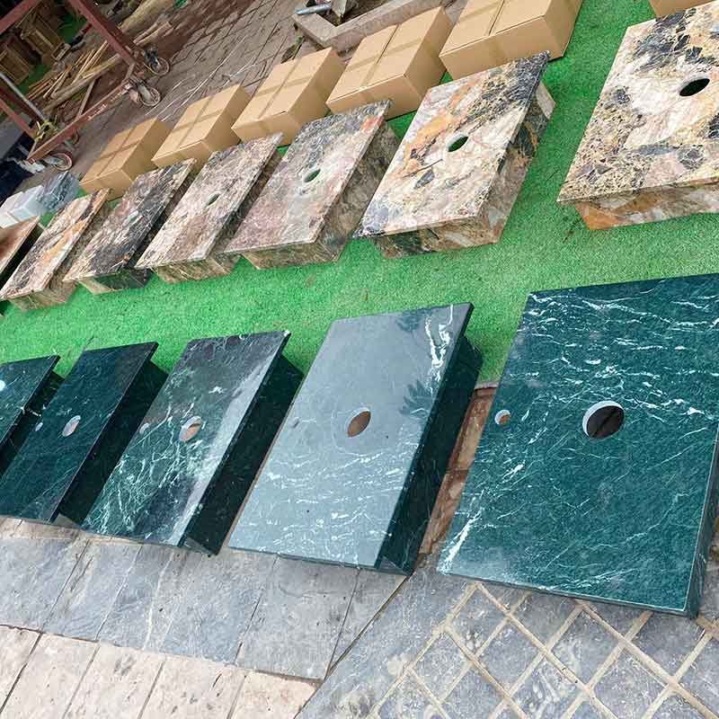 Bàn lavabo yếm thụt, đá xanh Ấn Độ nguyên khối LA015