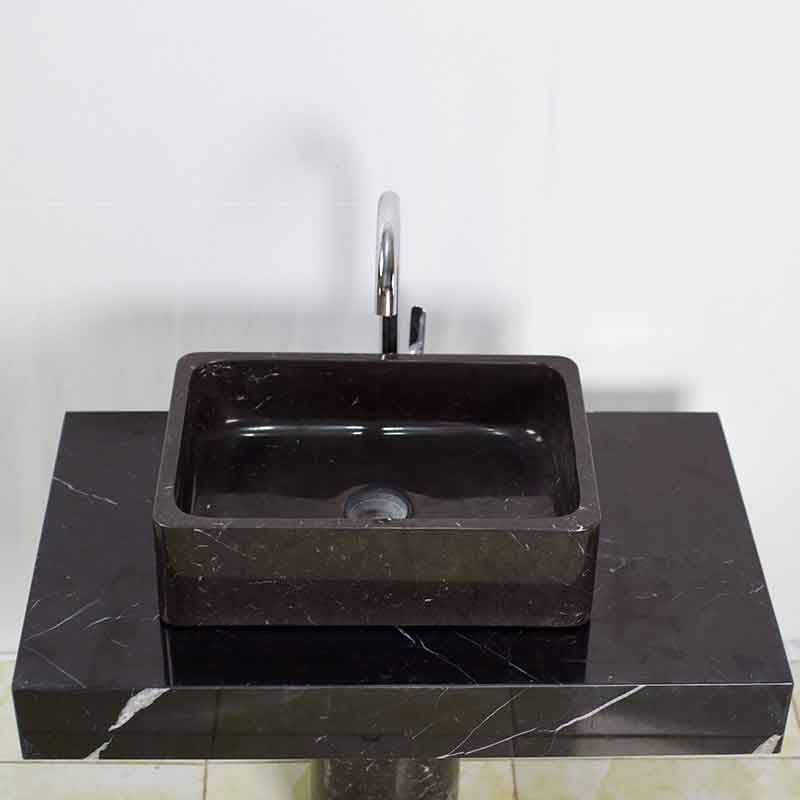 Bàn lavabo yếm vuông, đá đen nguyên khối KT80x50cm LA016