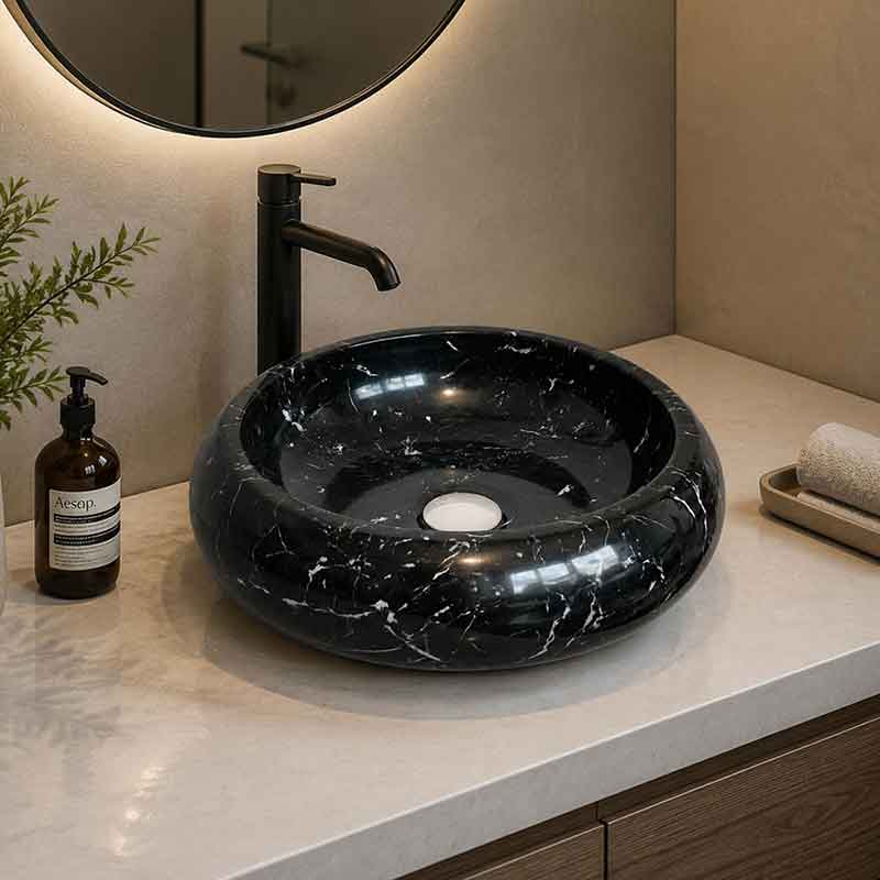 Lavabo đá Cẩm Thạch tự nhiên, tuyệt tác từ đá đen nguyên khối LA720