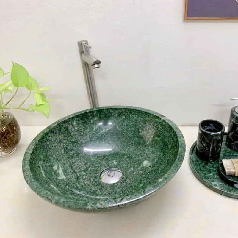 Lavabo đá xanh Ấn Độ nguyên khối D420xH140mm LA001