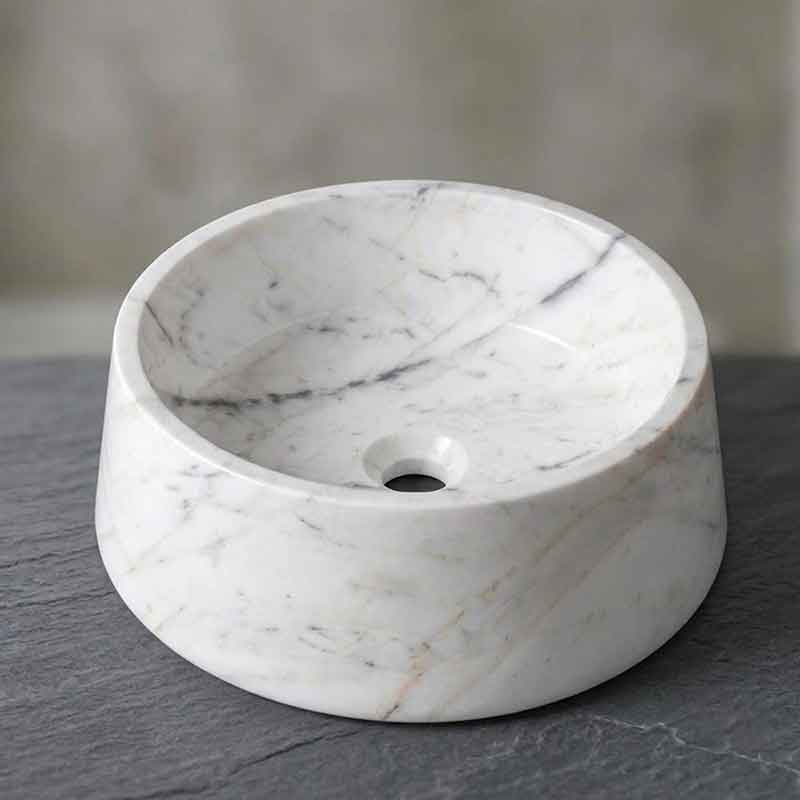 Lavabo đặt bàn đá trắng vân mây nguyên khối tinh khôi, nhẹ nhàng LA682
