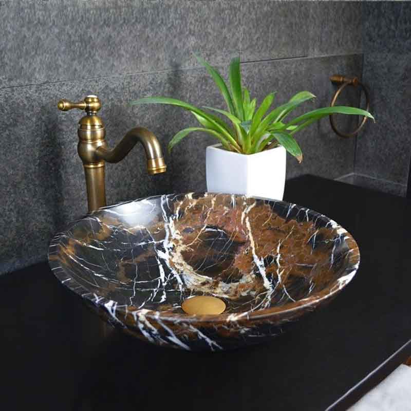 Lavabo tuyệt đẹp từ đá da báo tự nhiên nguyên khối D420xH140mm LA692