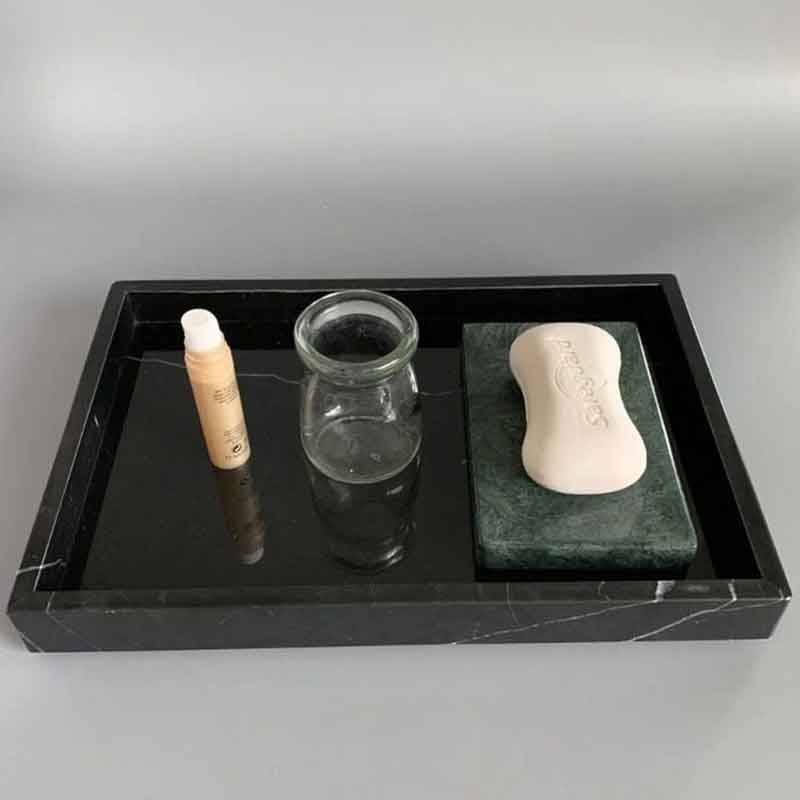 Khay đá marble hình chữ nhật, đá đen tia chớp trang trí phòng tắm PT007