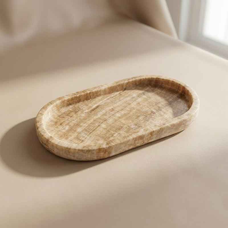 Khay đá Marble hình oval bo góc mềm mại decor khách sạn, resort, spa, homestay PT618