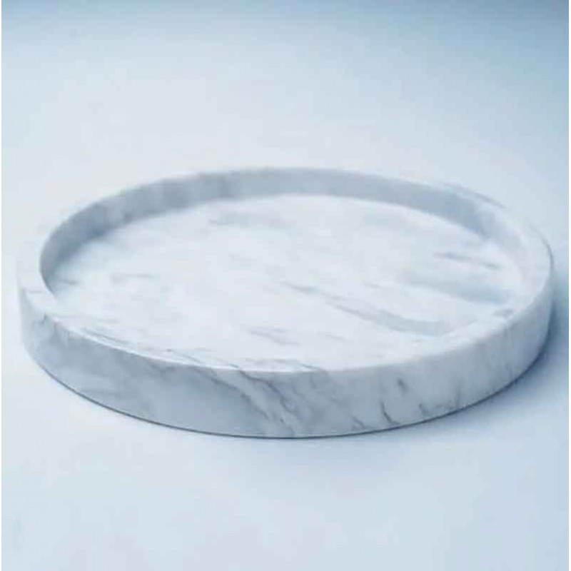  Khay đá marble hình tròn, đá trắng vân mây D30cm decor phòng bếp phòng tắm PT008