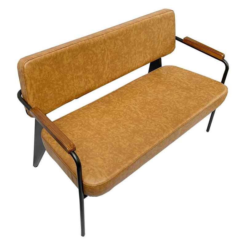 Ghế sofa băng khung sắt tay viền gỗ nệm da SF625