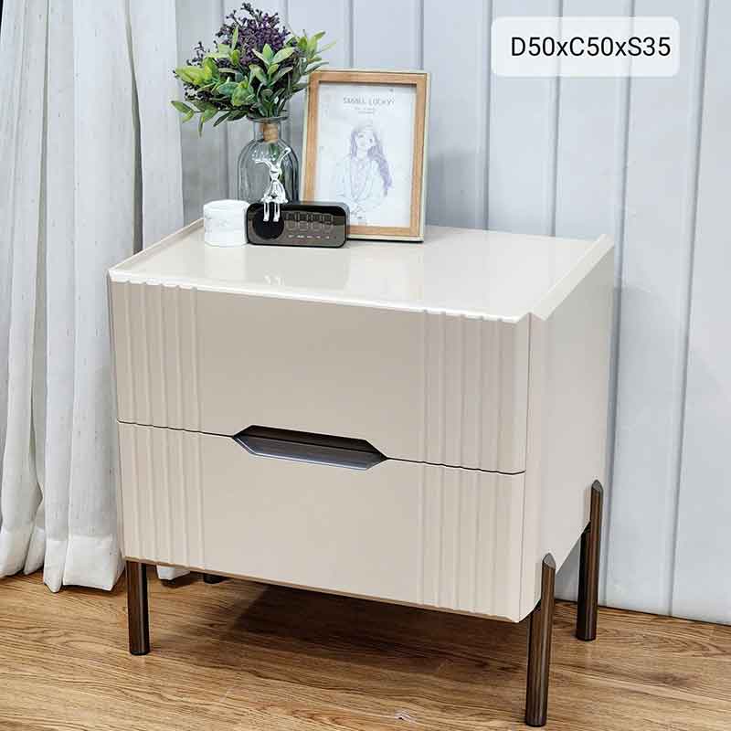 Tab đầu giường 2 ngăn kéo màu trắng ngà hiện đại TD295