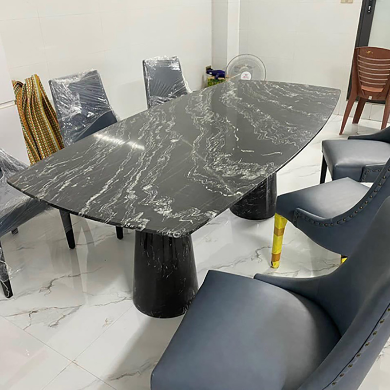 Bàn ăn chân trụ đá nguyên khối mặt hình chữ nhật BA217