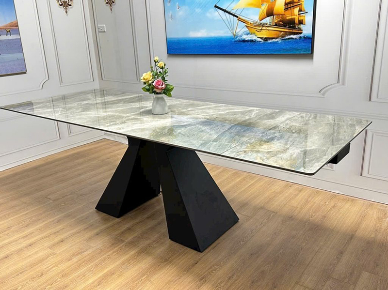Bàn ăn mặt đá chân chữ A mặt bàn mở rộng diện tích từ 160-240cm BA602