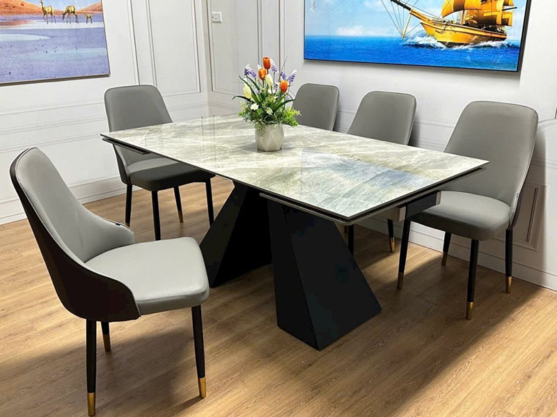 Bàn ăn mặt đá chân chữ A mặt bàn mở rộng diện tích từ 160-240cm BA602
