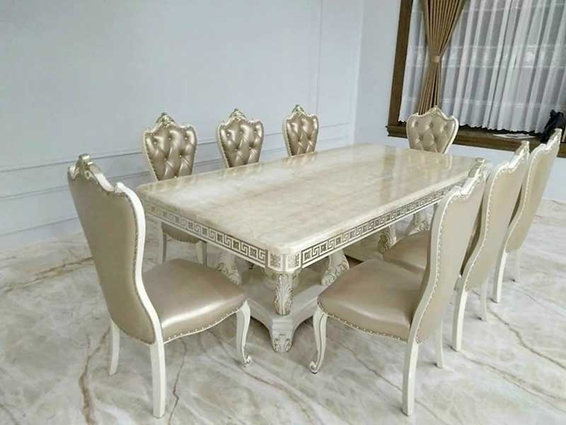Bộ bàn ăn phong cách tân cổ điển 8 ghế sang trọng BA338