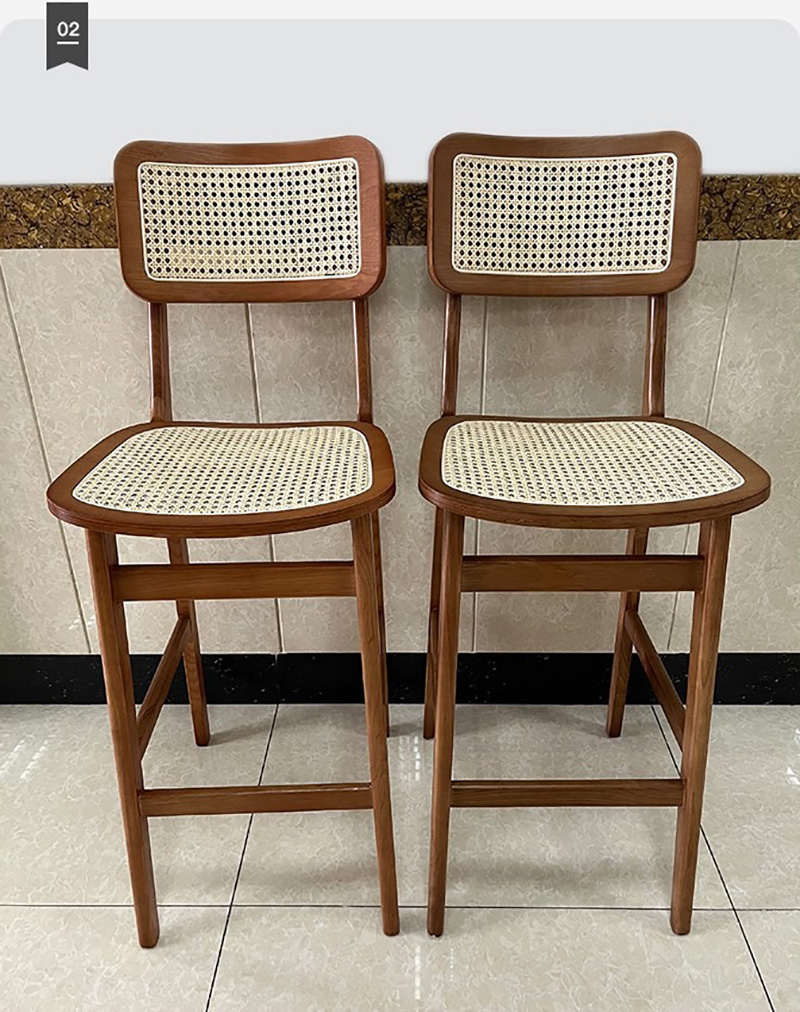 Ghế bàn bar khung gỗ đan mây thủ công độc đáo GB673