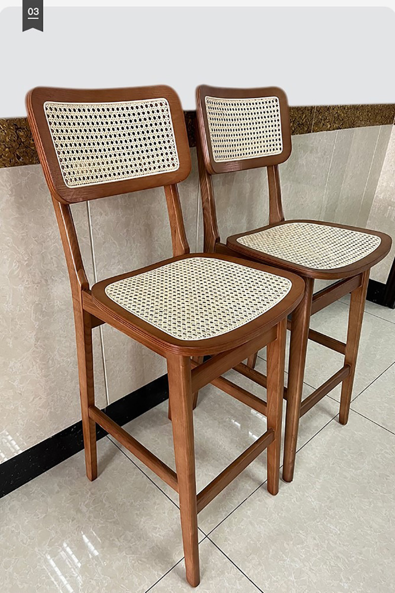 Ghế bàn bar khung gỗ đan mây thủ công độc đáo GB673