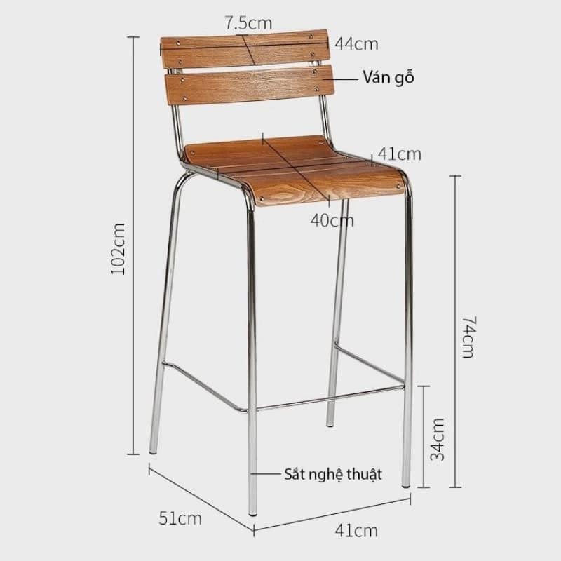 Ghế bar sắt nghệ thuật mặt gỗ uốn cong độc đáo GB612