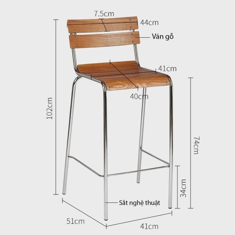 Ghế quầy bar sắt nghệ thuật mặt gỗ độc đáo GB629
