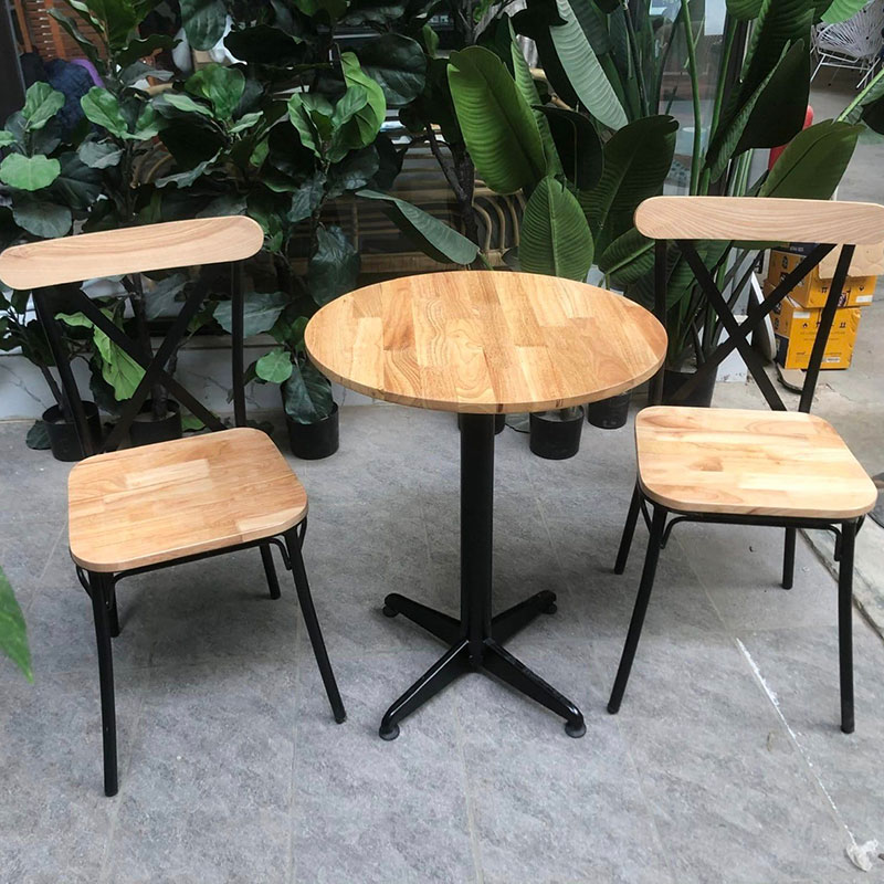 Bộ bàn ghế cafe chân sắt mặt gỗ bền đẹp GC903