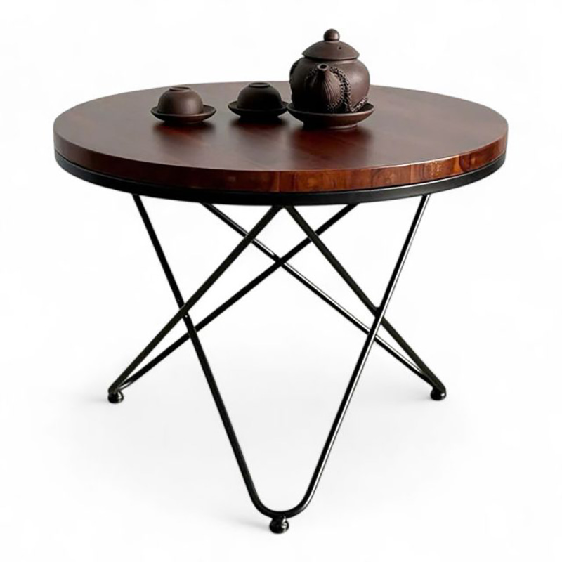 Bàn cafe tròn D60cm gỗ Tràm chân sắt chữ V GC536