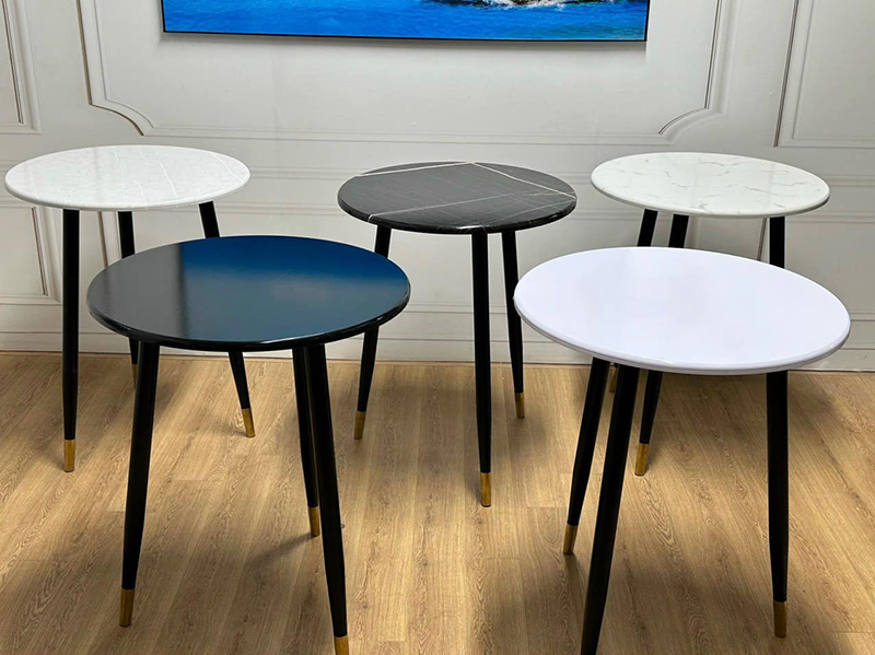Bàn cafe tròn mặt gỗ HDF cao cấp phủ PVC chân sắt GC964