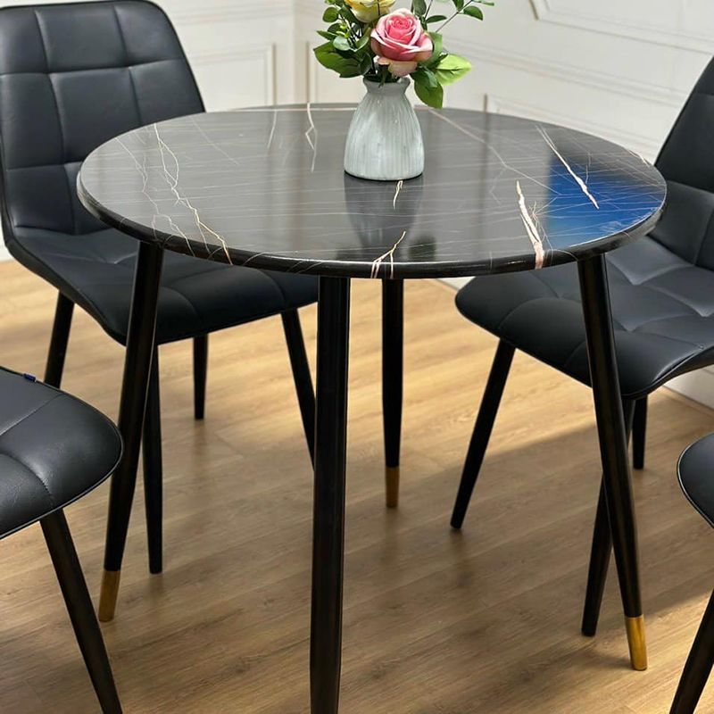 Bàn cafe tròn mặt gỗ HDF giả đá chân sắt GC965