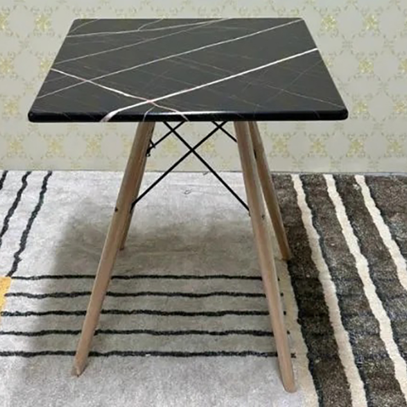 Bàn cafe vuông gỗ HDF giả đá chân gỗ đan GC967
