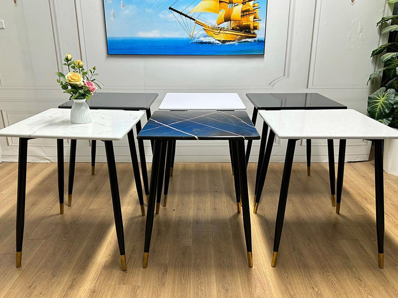 Bàn cafe vuông mặt gỗ HDF cao cấp phủ PVC chân sắt GC963