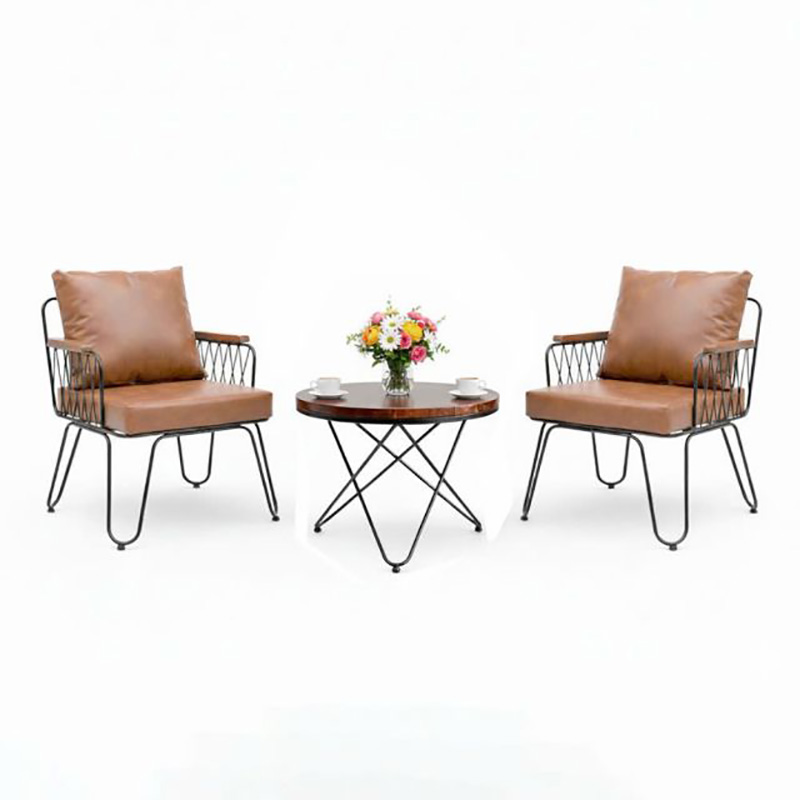 Combo bàn sofa tròn chân chữ V kết hợp 2 ghế sofa chân sắt GC989