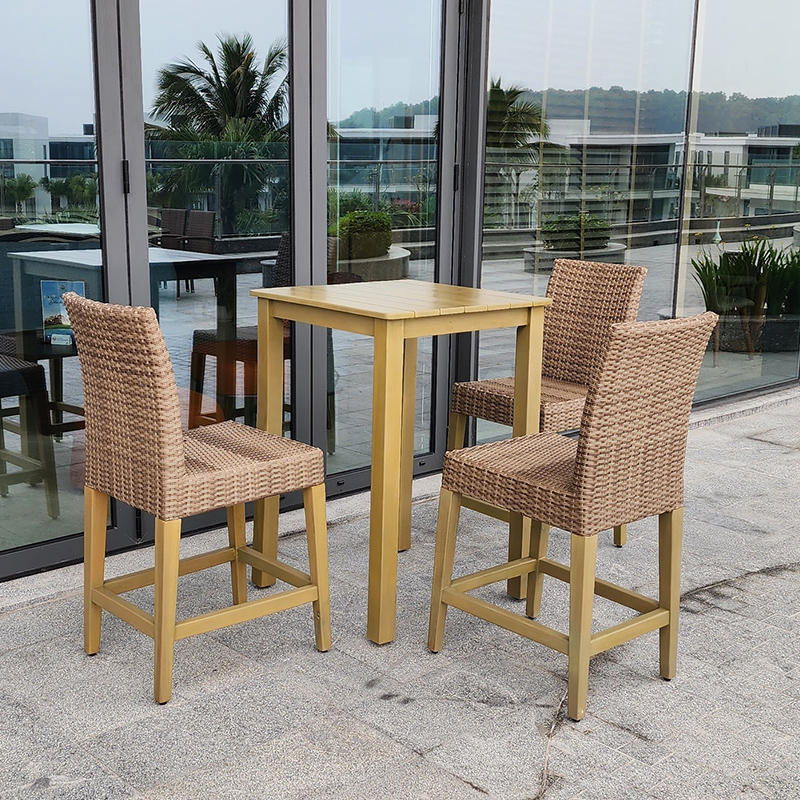 Bàn ghế cafe nhựa giả mây đẹp cho sân thượng, ban công ngoài trời BM530
