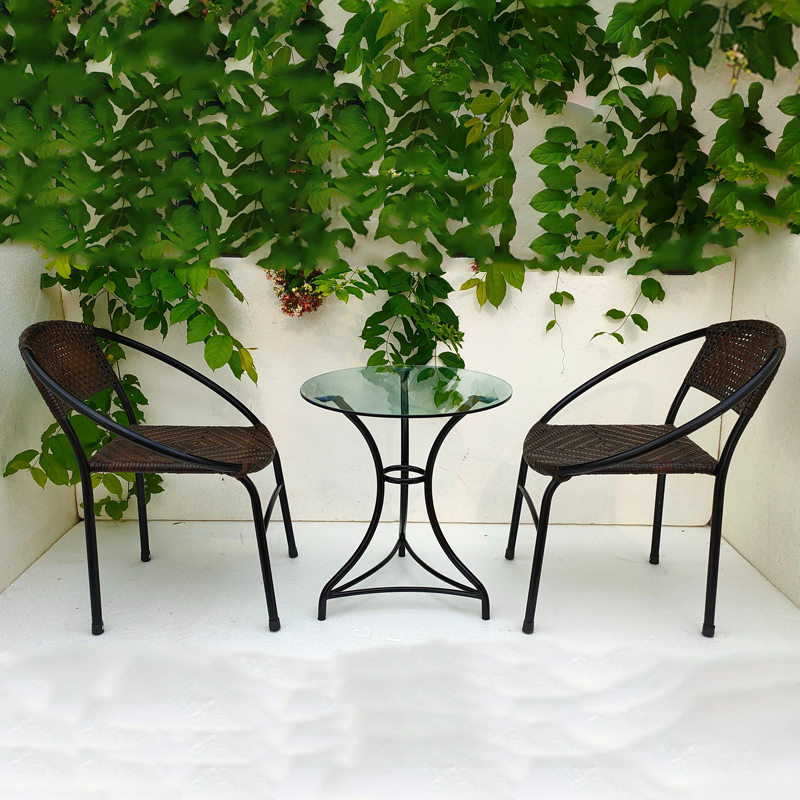 Bàn ghế cafe sắt decor kết hợp mây nhựa BM538